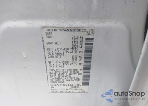 2020 Nissan Murano Platinum Fwd из США, поврежденный, VIN 5N1AZ2DJ9LN166285